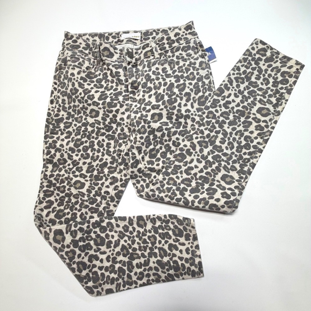 LOFT Curvy Skinny Jeans Size 2 / 26 – Gray Leopard Print Stretch Denim